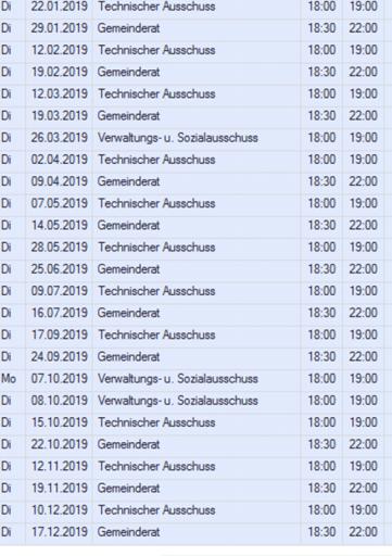Sitzungstermine des Stadtrats 2019
